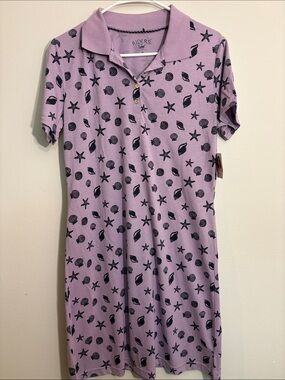 NWT Riders by Lee Lavender Polo Dress with Navy Shell & Starfish Print
